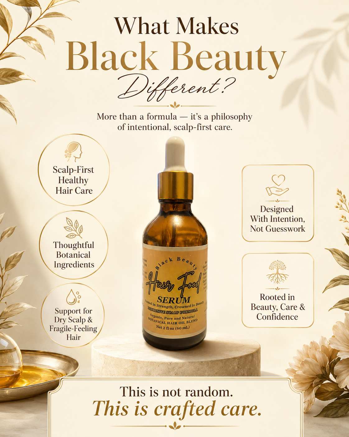 Black Beauty Hair Food Serum botanical scalp and hair oil crafted with organic and essential oils